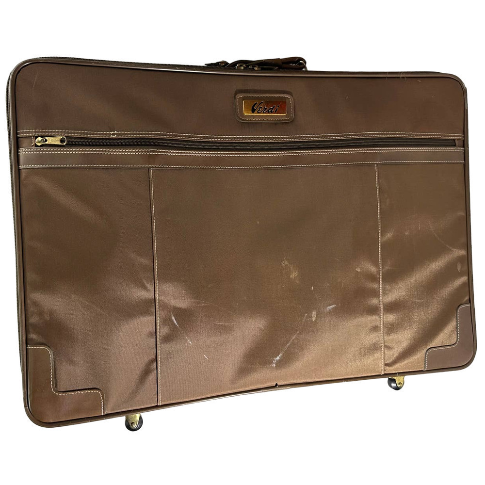 Vintage Verdi Chocolate Brown Suitcase With Wheels And Front Zip Pocket